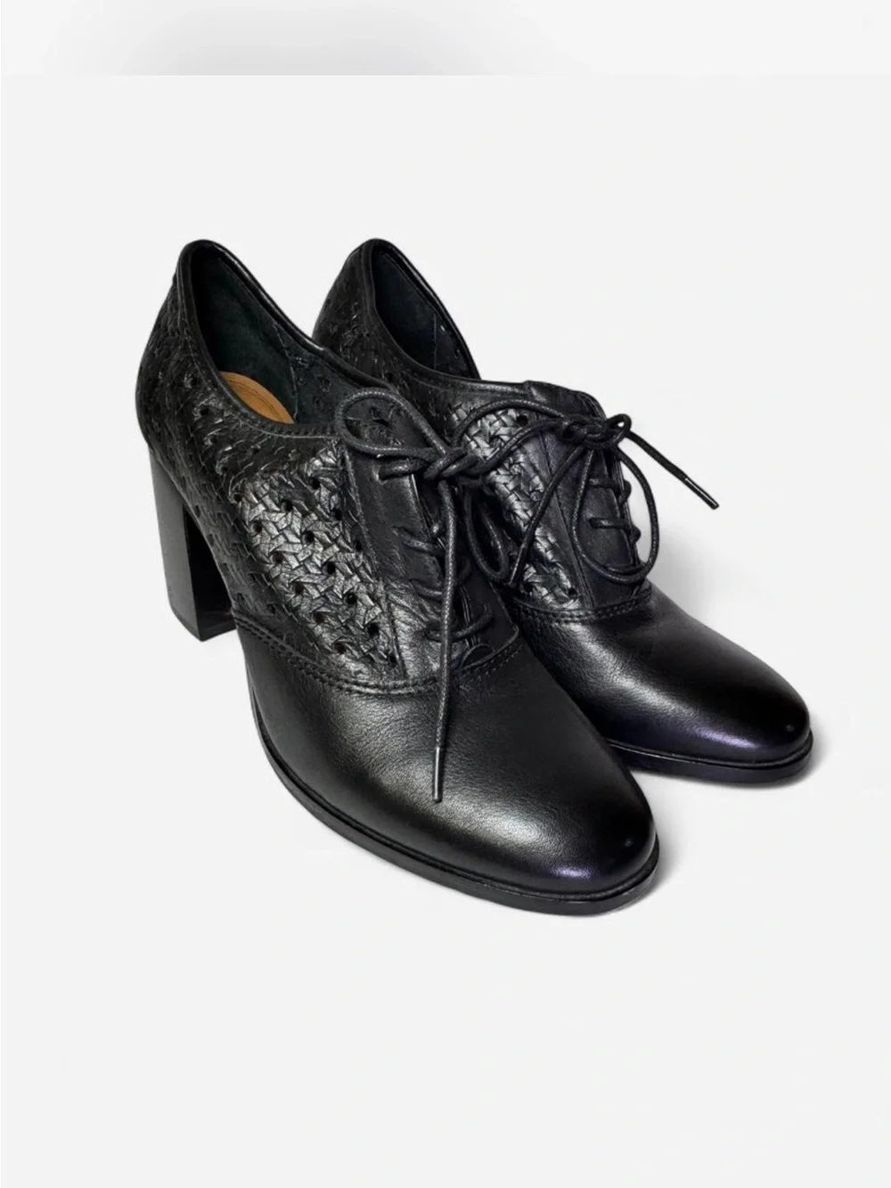 Patricia Nash Woven Leather Lace Up Oxford Block Heels SZ 8.5